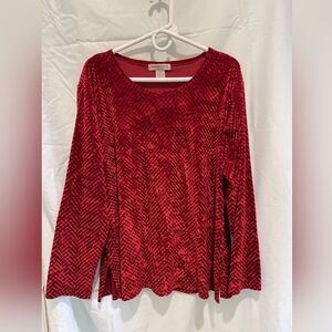 ***Notations Brand.Red Textured Velvety Soft Pullover Plus Size 1X